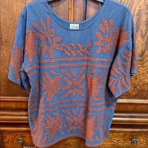 Sister Mary Blue and Burnt Orange Embroidered Women's Top size S/M